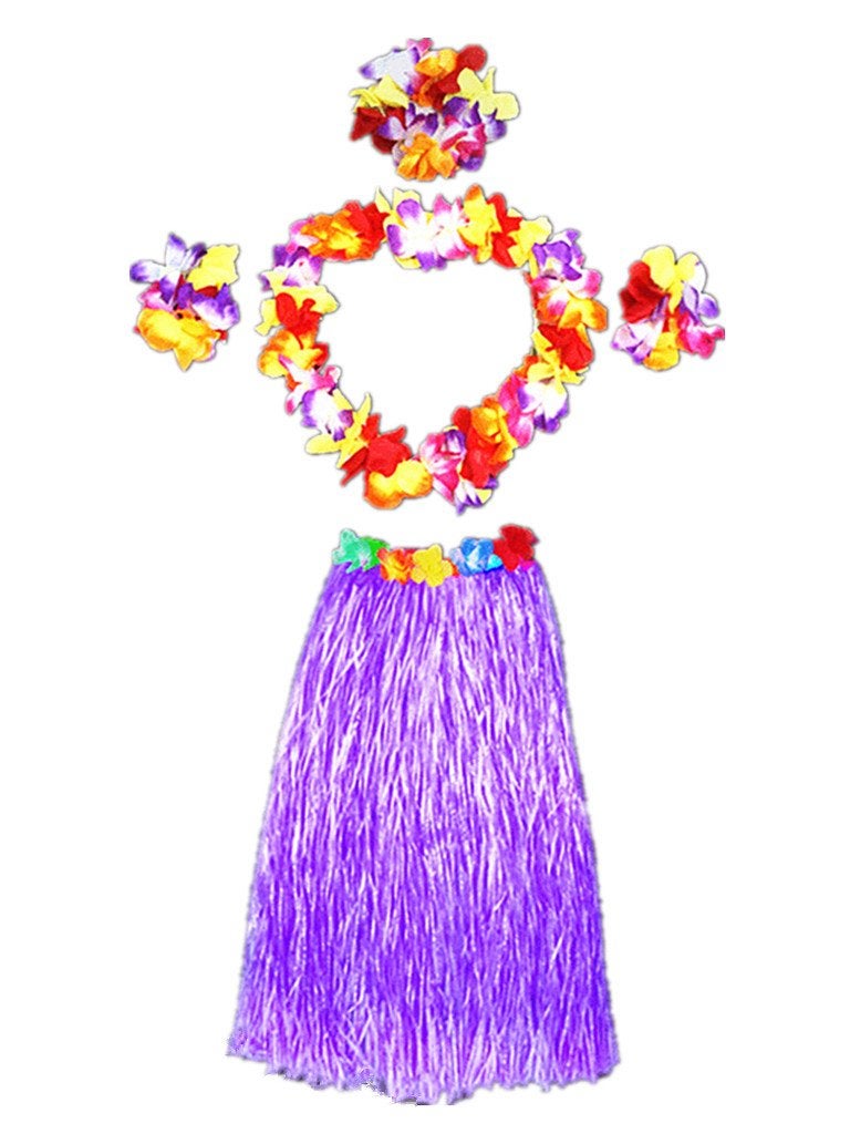 ALIMITOPIA Hawaii Dancing Hula Set Grass Skirt Adult Costume Suit(Skirt color:purple,thicken) - Image 1